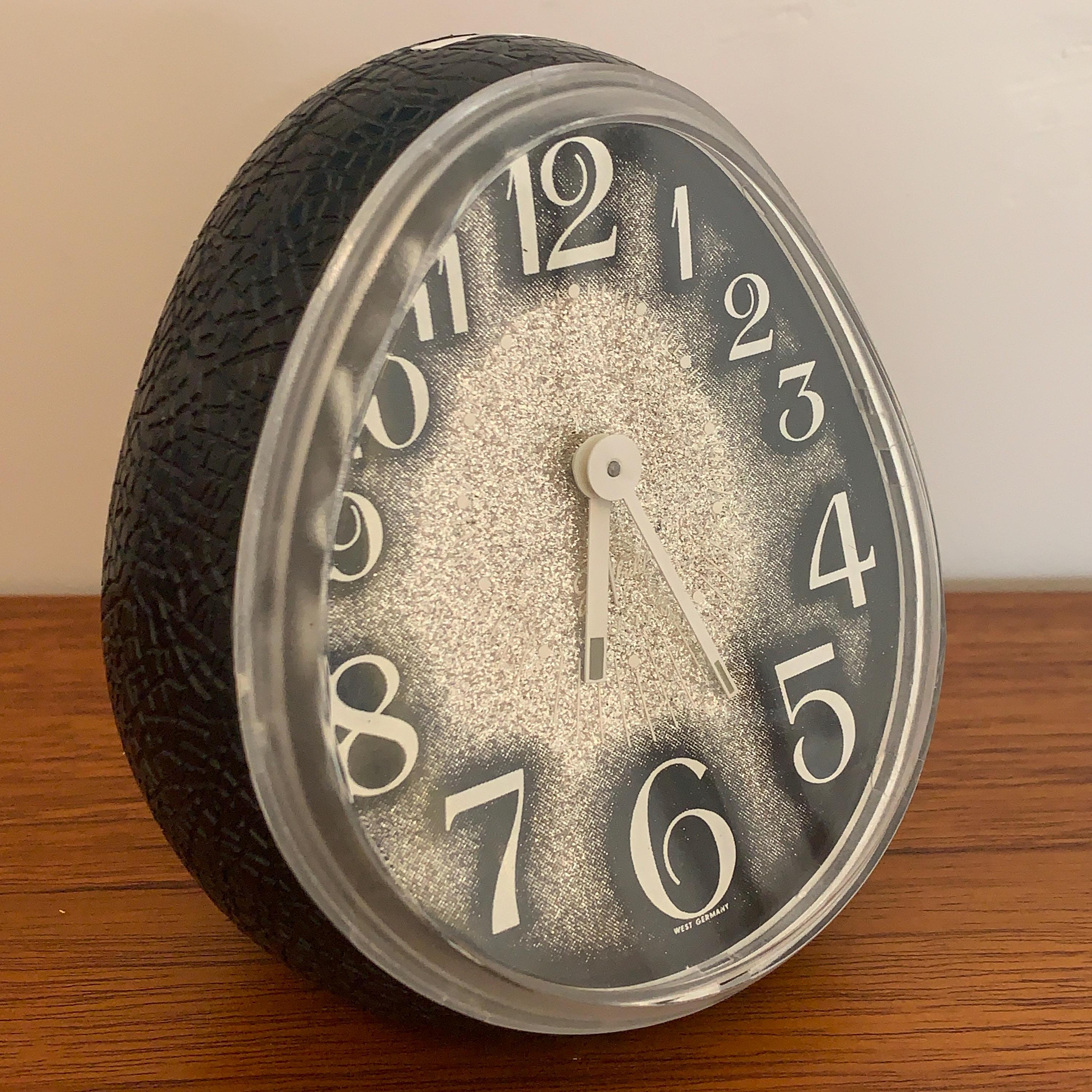 Goldbühl Musical Alarm Clock – Silver Glitter Dial, Black Egg, West Germany 1960s/70s