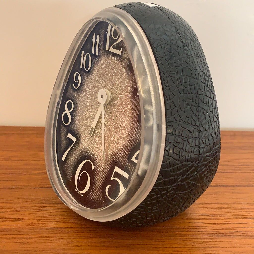 Goldbühl Musical Alarm Clock – Silver Glitter Dial, Black Egg, West Germany 1960s/70s