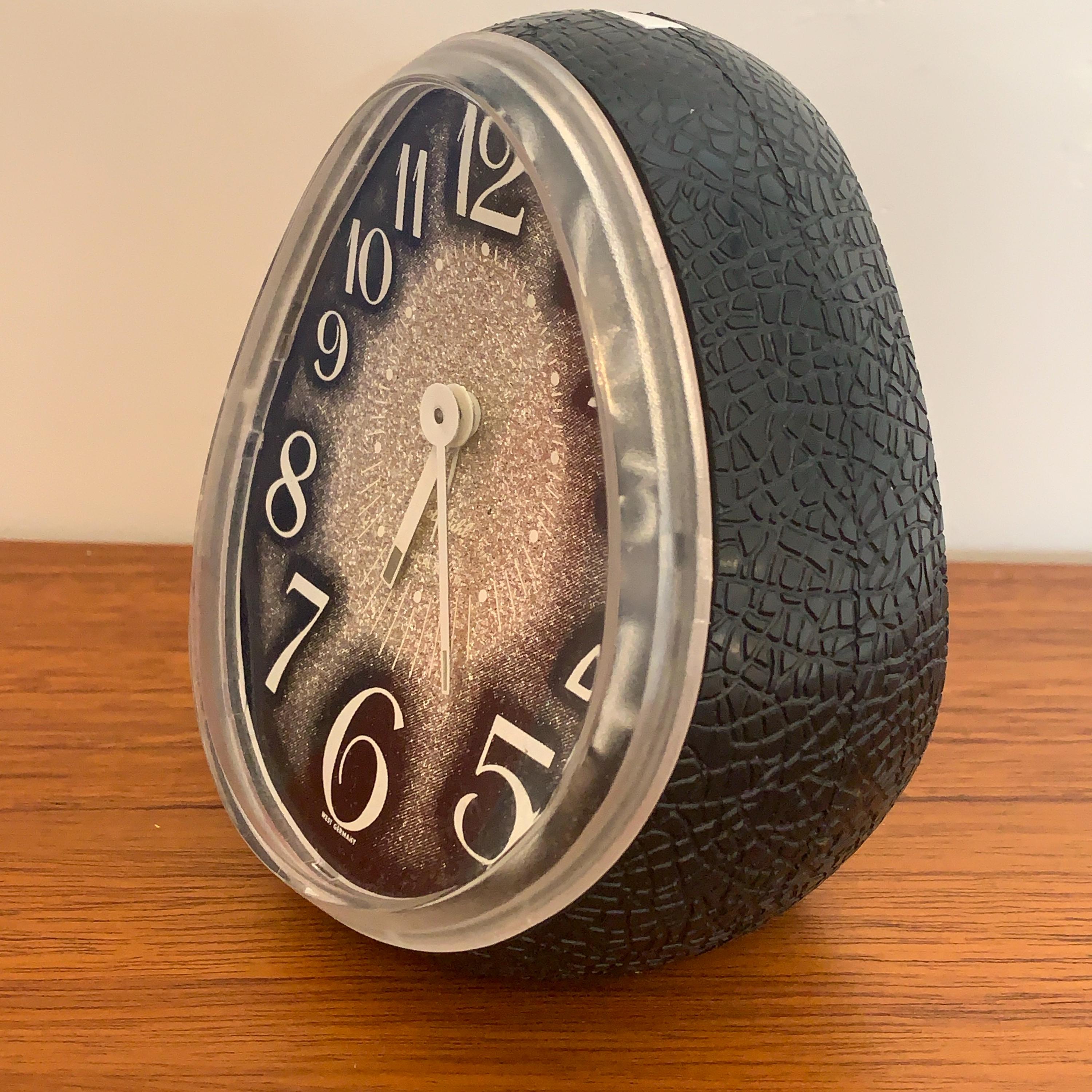 Goldbühl Musical Alarm Clock – Silver Glitter Dial, Black Egg, West Germany 1960s/70s