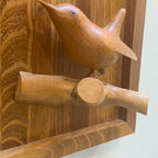 Hand Carved Wren Wall Clock Vintage Oak 1970s Isle of Wight Folk Art