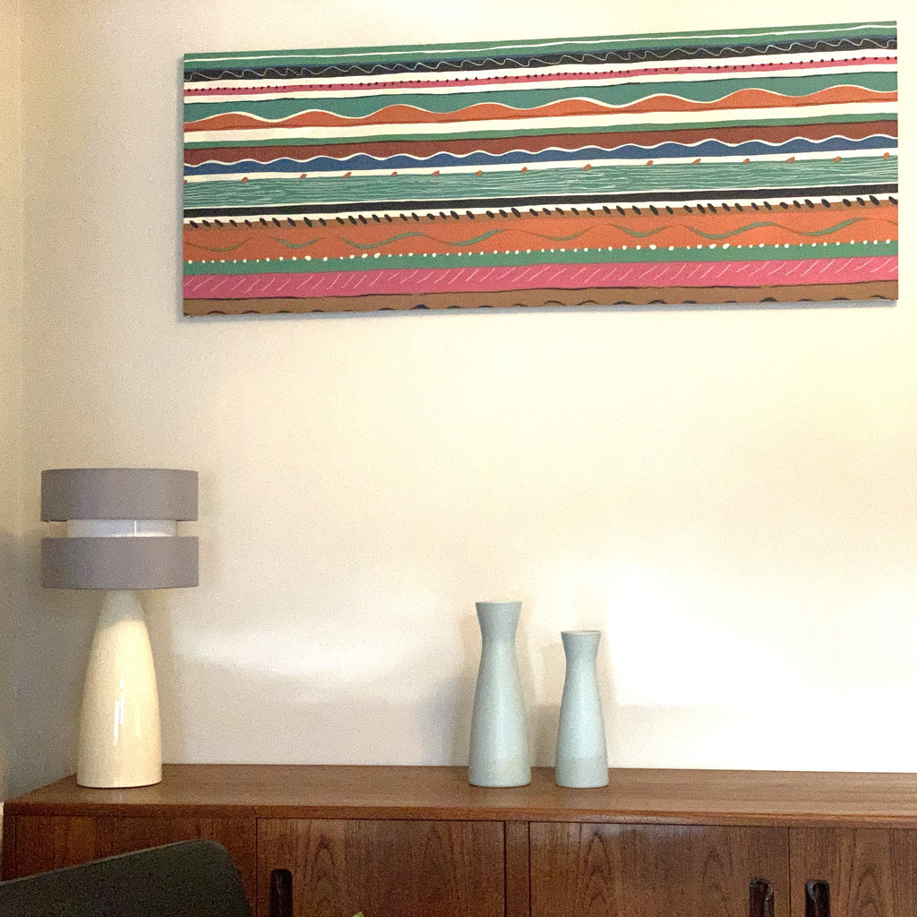 Collier Campbell Balcony Stripe Academy Fabrics Textile Wall Art – 1980s Painted Stripe Framed Panel