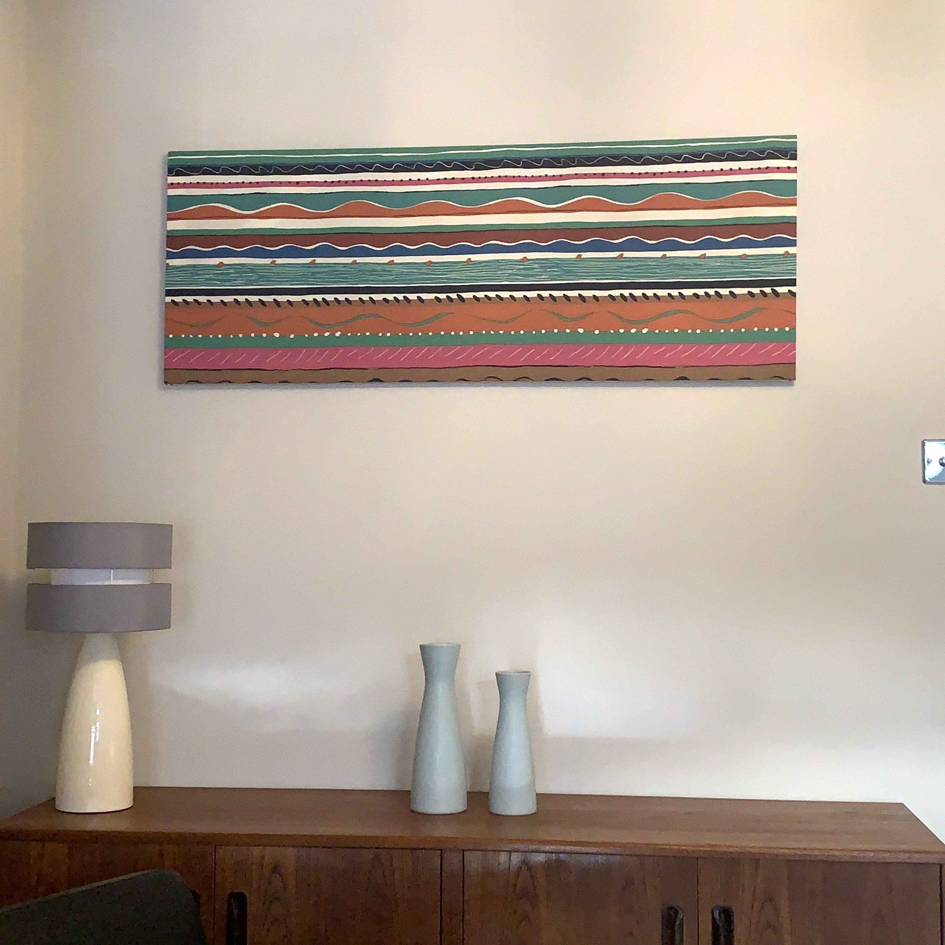 Collier Campbell Balcony Stripe Academy Fabrics Textile Wall Art – 1980s Painted Stripe Framed Panel