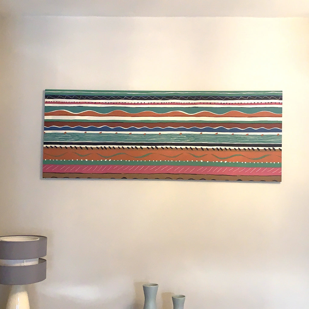 Collier Campbell Balcony Stripe Academy Fabrics Textile Wall Art – 1980s Painted Stripe Framed Panel