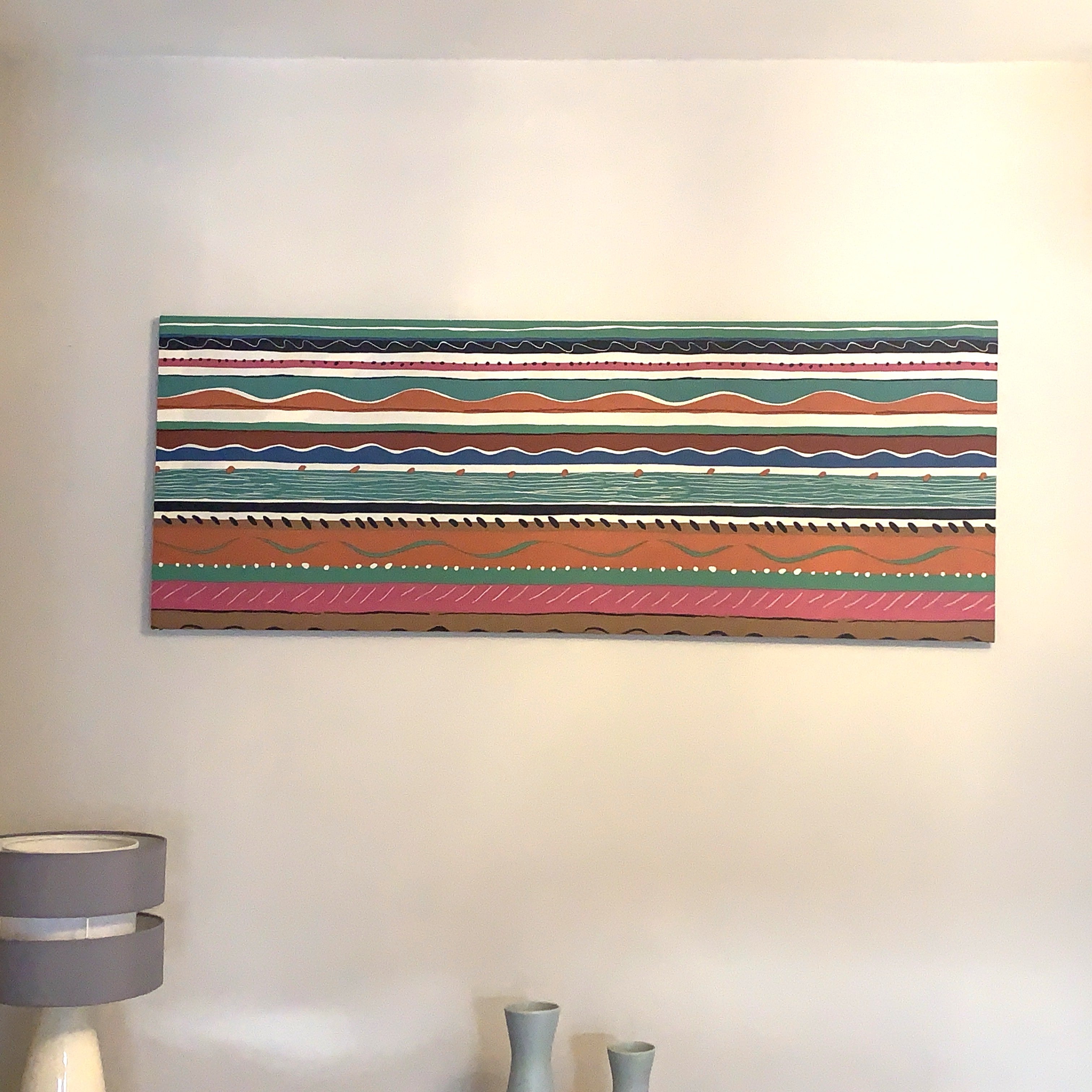 Collier Campbell Balcony Stripe Academy Fabrics Textile Wall Art – 1980s Painted Stripe Framed Panel