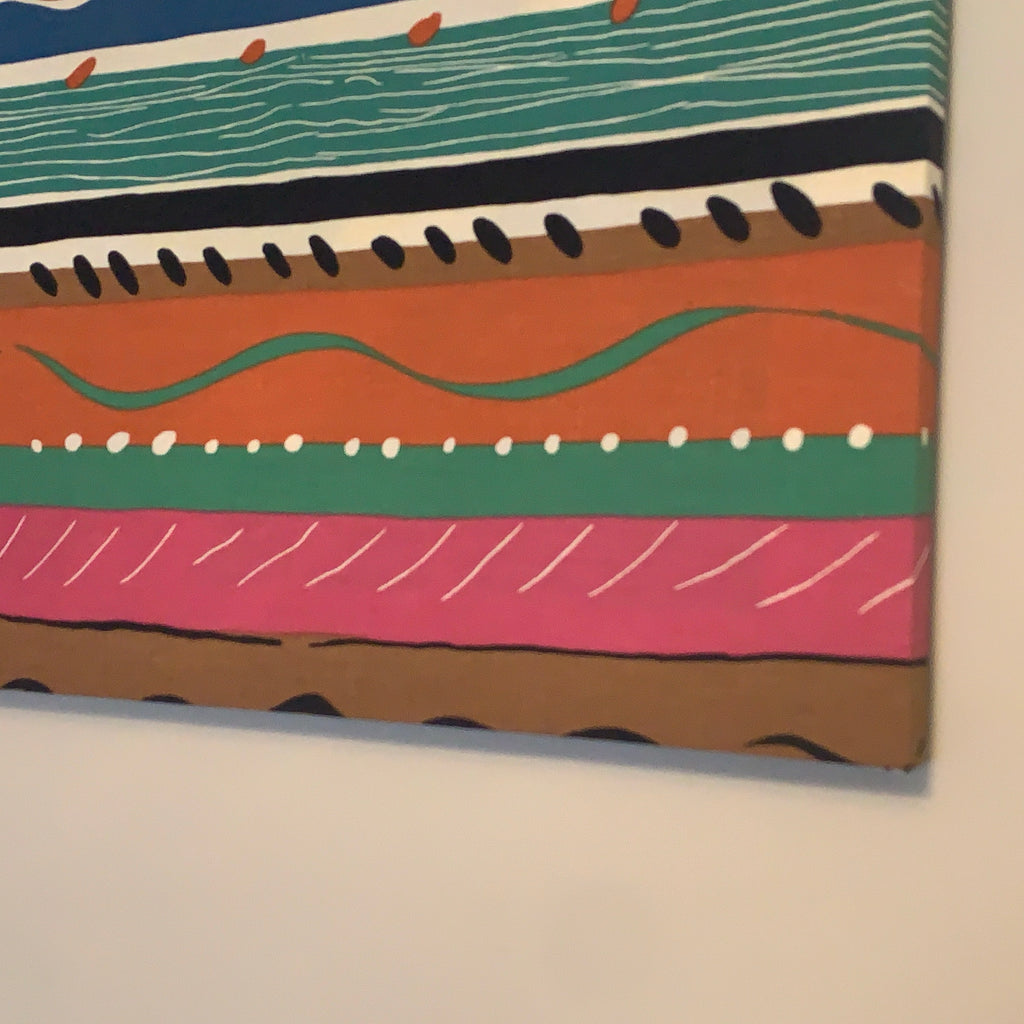 Collier Campbell Balcony Stripe Academy Fabrics Textile Wall Art – 1980s Painted Stripe Framed Panel