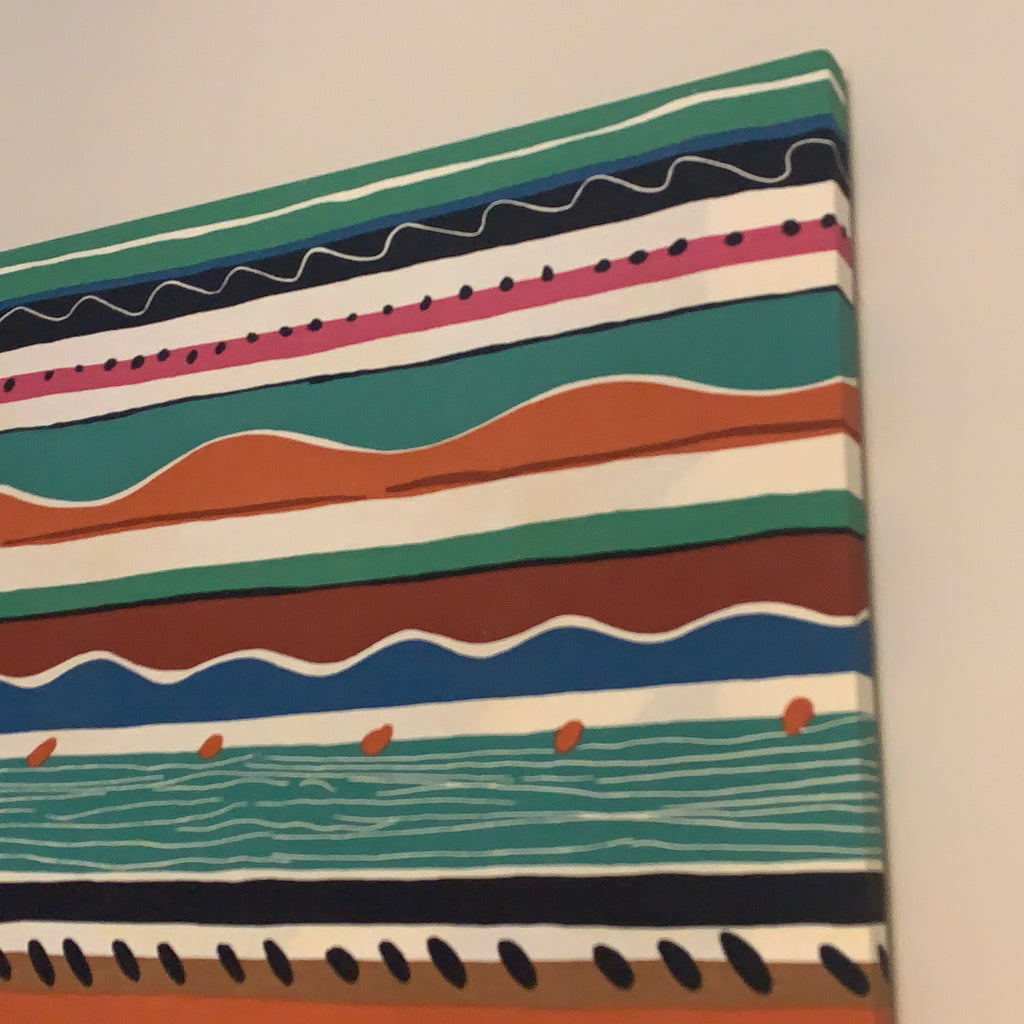 Collier Campbell Balcony Stripe Academy Fabrics Textile Wall Art – 1980s Painted Stripe Framed Panel
