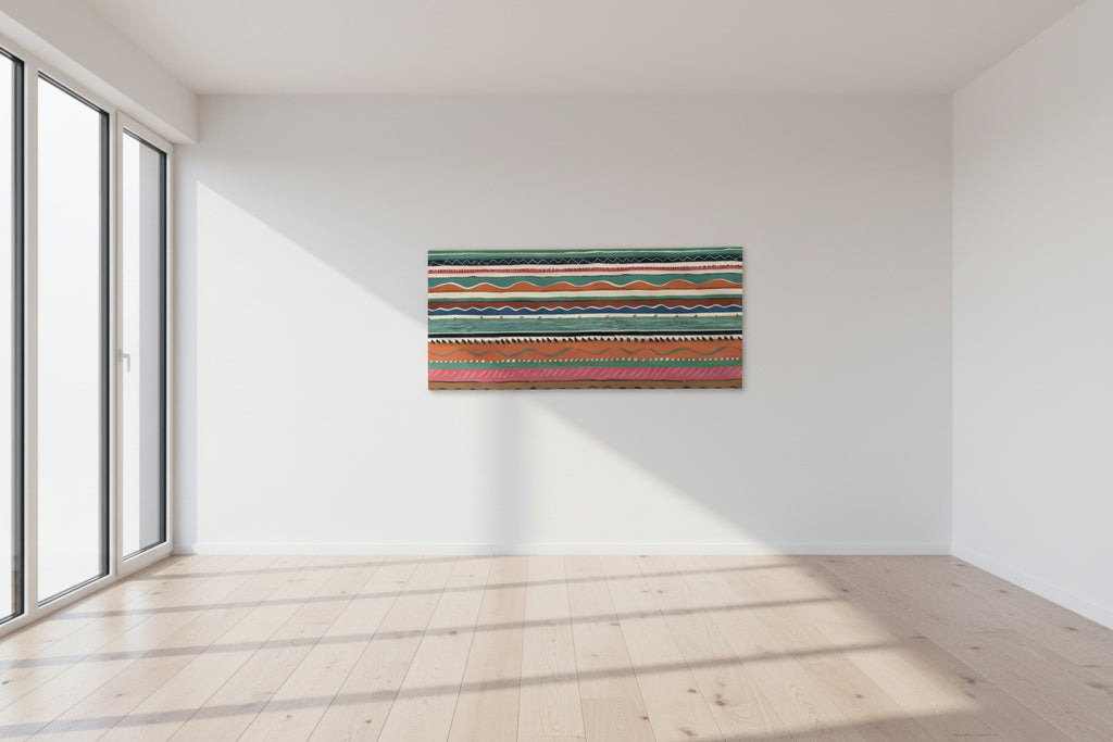 Collier Campbell Balcony Stripe Academy Fabrics Textile Wall Art – 1980s Painted Stripe Framed Panel