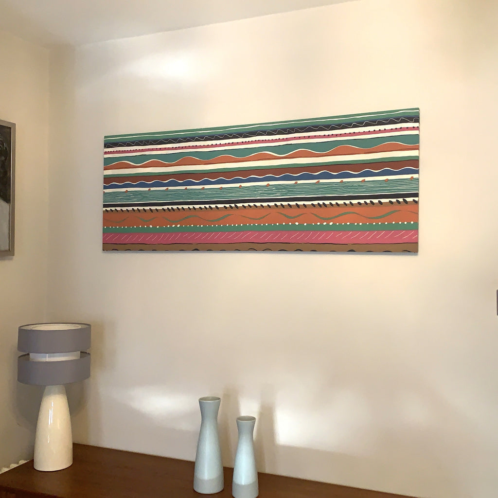 Collier Campbell Balcony Stripe Academy Fabrics Textile Wall Art – 1980s Painted Stripe Framed Panel