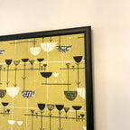 Marian Mahler Linear Flowers 1953 David Whitehead Textile Wall Art – Mid Century Modern Framed Panel