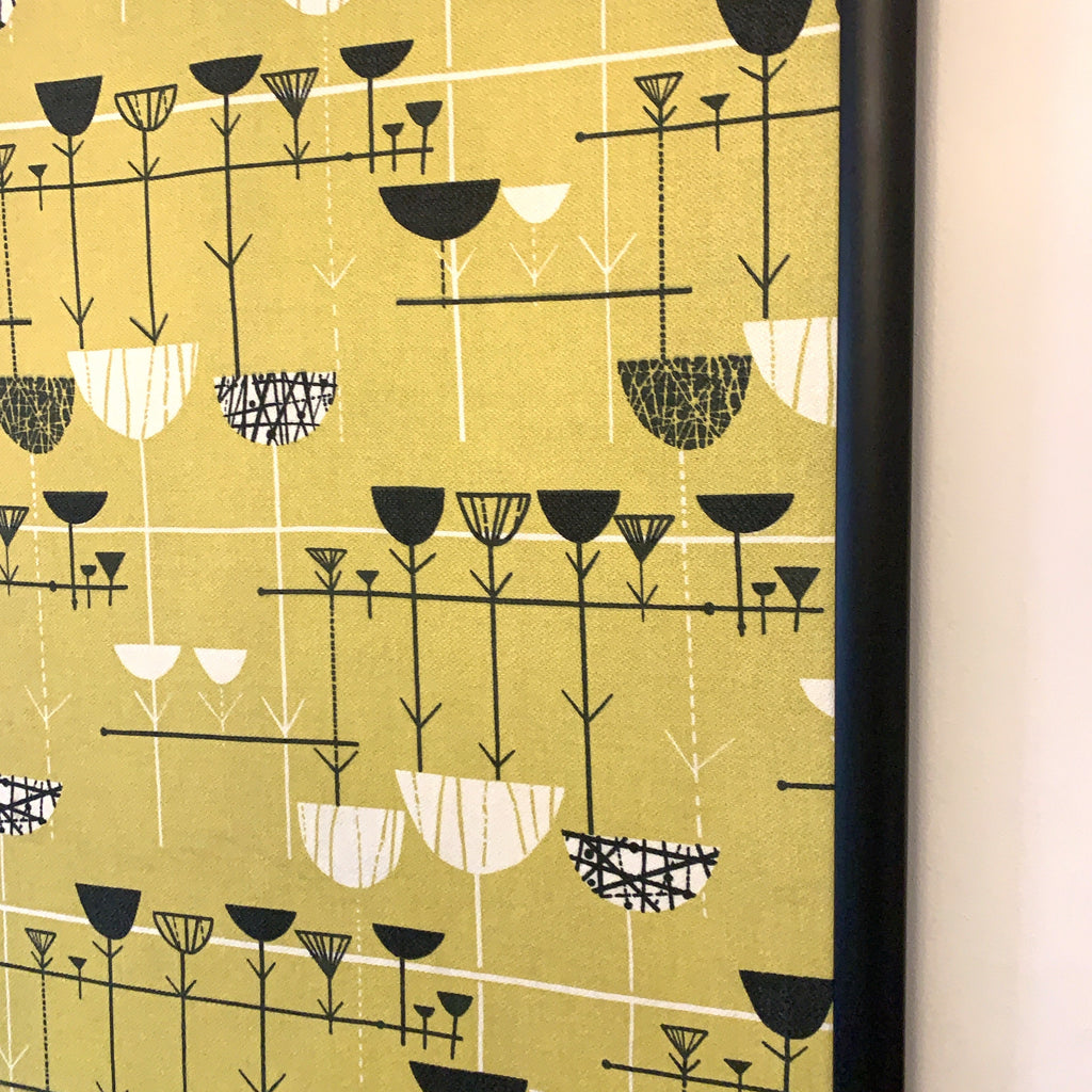 Marian Mahler Linear Flowers 1953 David Whitehead Textile Wall Art – Mid Century Modern Framed Panel