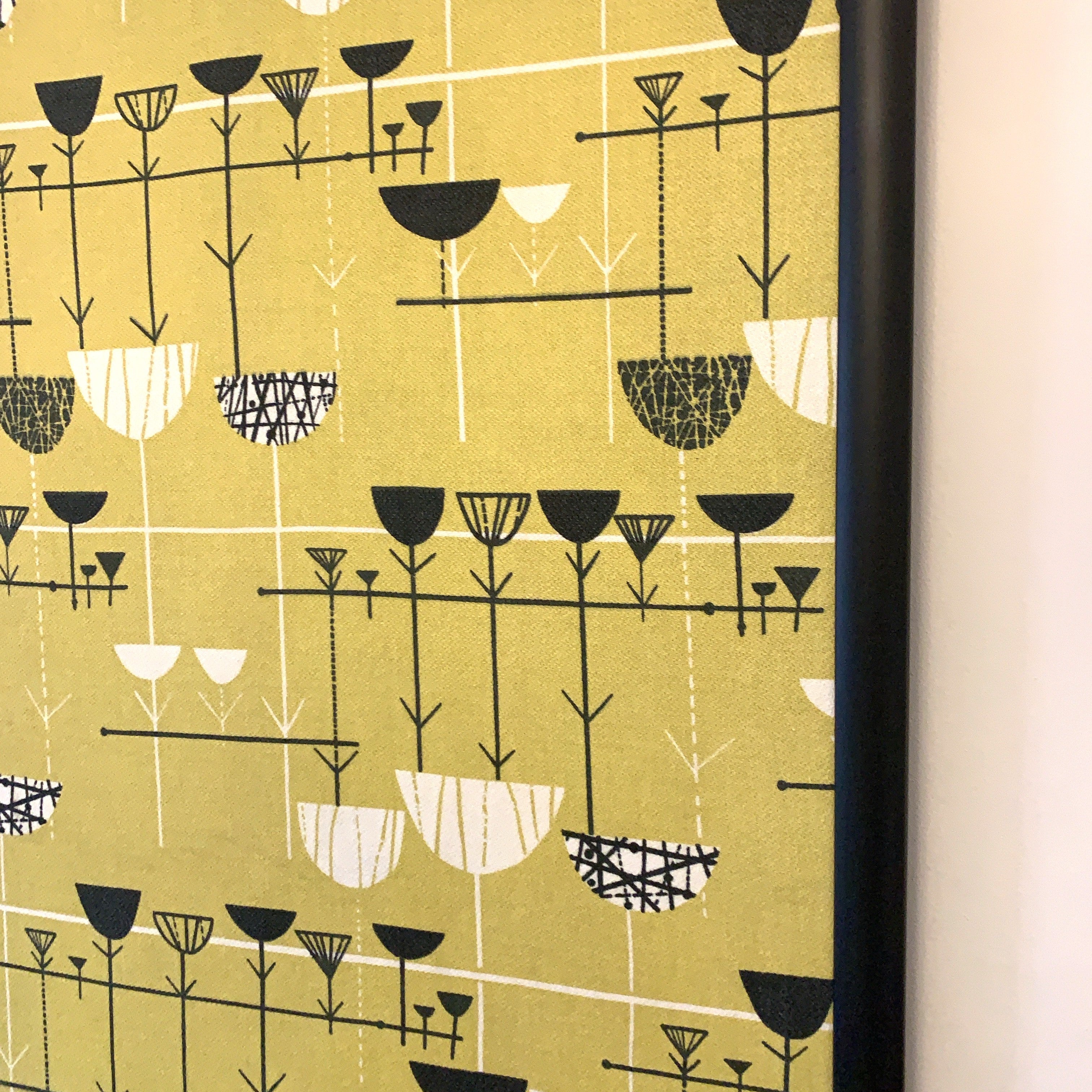 Marian Mahler Linear Flowers 1953 David Whitehead Textile Wall Art – Mid Century Modern Framed Panel