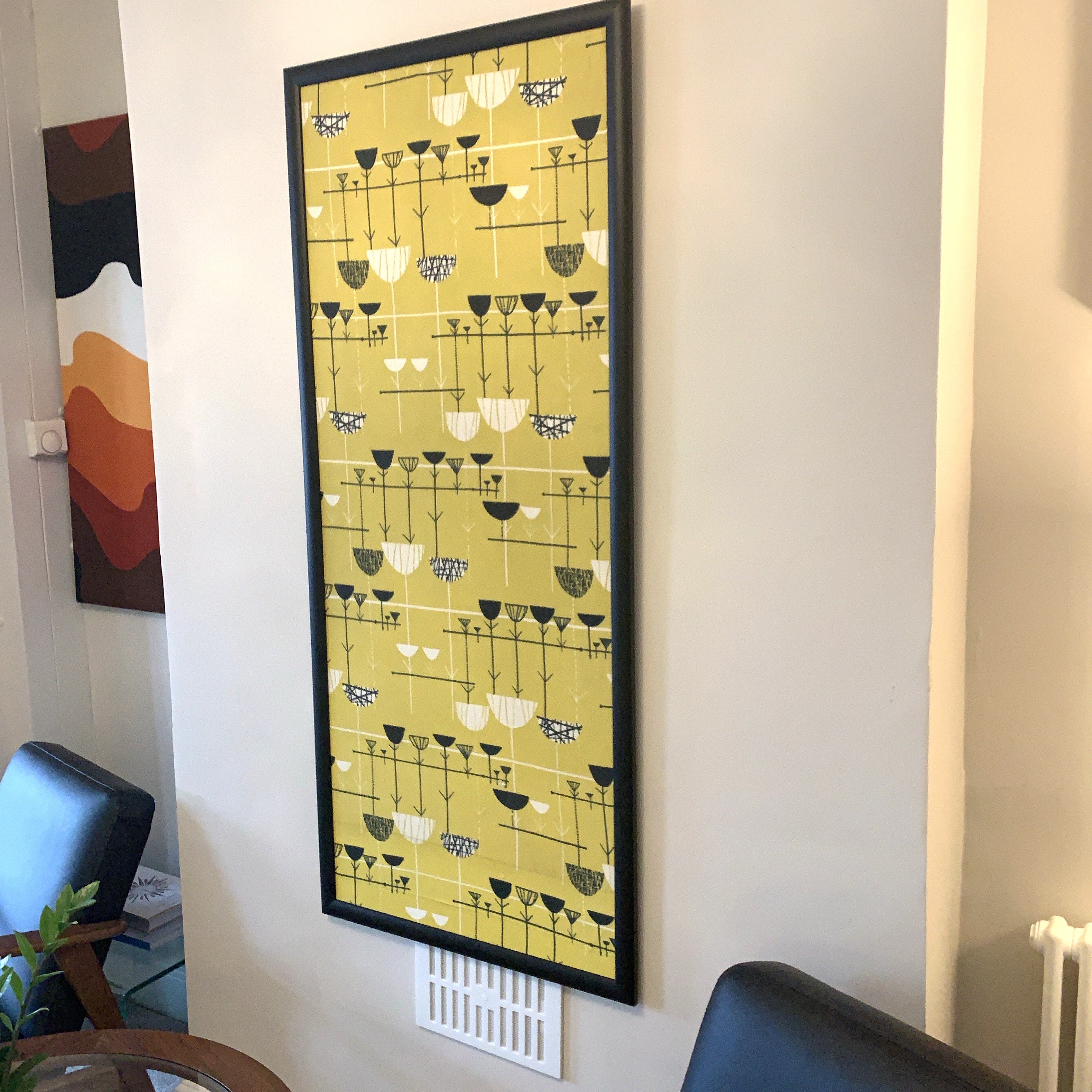 Marian Mahler Linear Flowers 1953 David Whitehead Textile Wall Art – Mid Century Modern Framed Panel