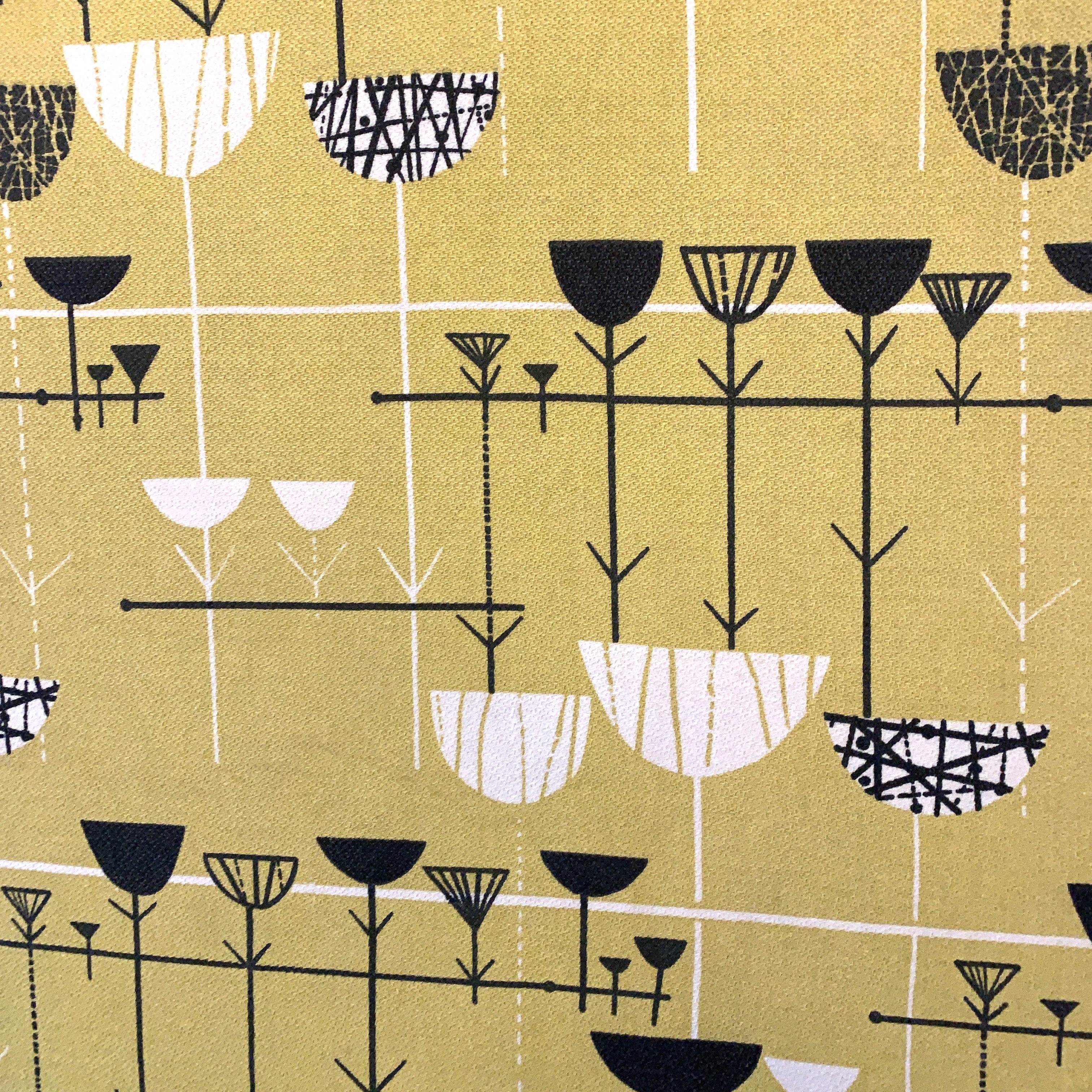 Marian Mahler Linear Flowers 1953 David Whitehead Textile Wall Art – Mid Century Modern Framed Panel
