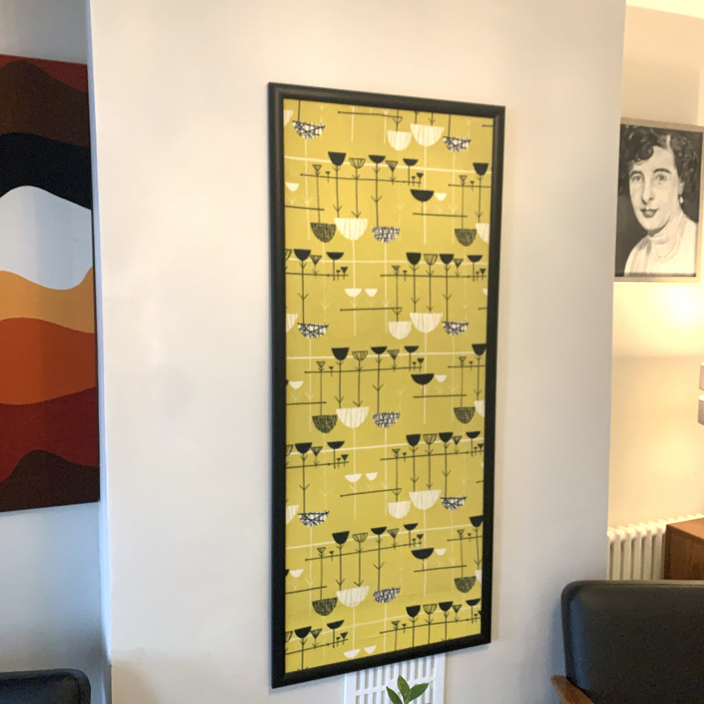 Marian Mahler Linear Flowers 1953 David Whitehead Textile Wall Art – Mid Century Modern Framed Panel
