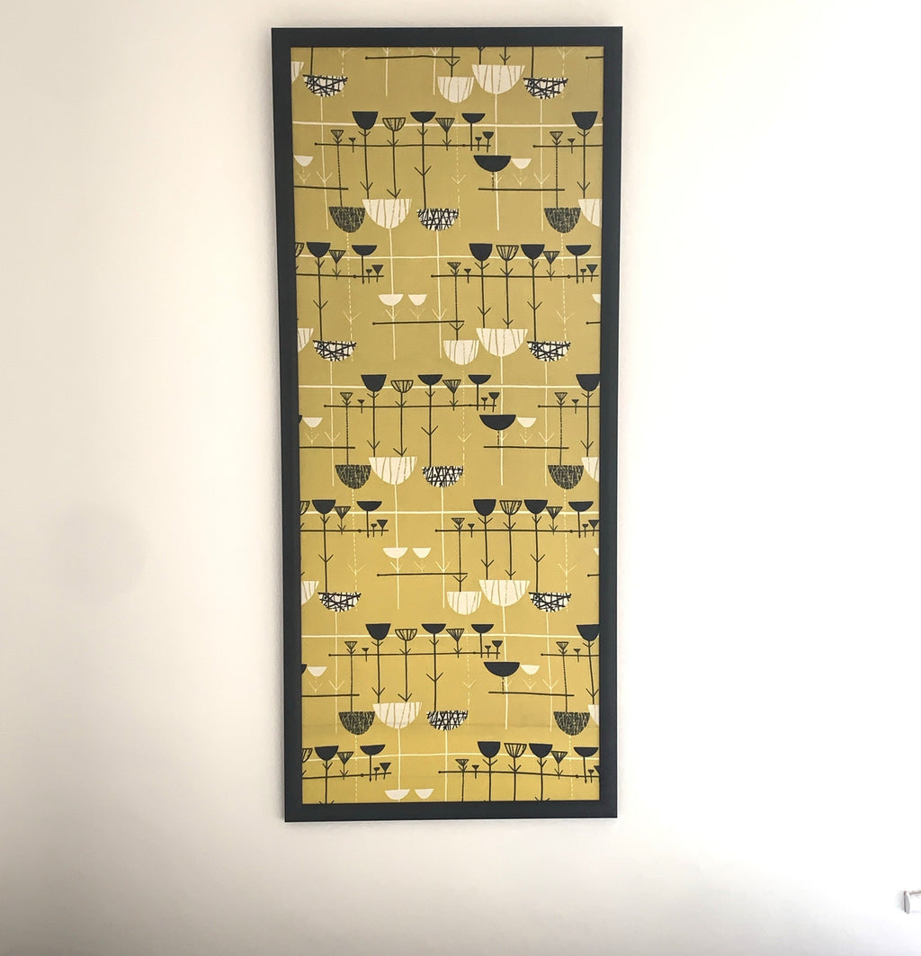 Marian Mahler Linear Flowers 1953 David Whitehead Textile Wall Art – Mid Century Modern Framed Panel