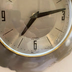 Anstey Wilson England Wall Clock, Scalloped Aluminium, Brass Bezel, 1960s, Automatic, Quartz