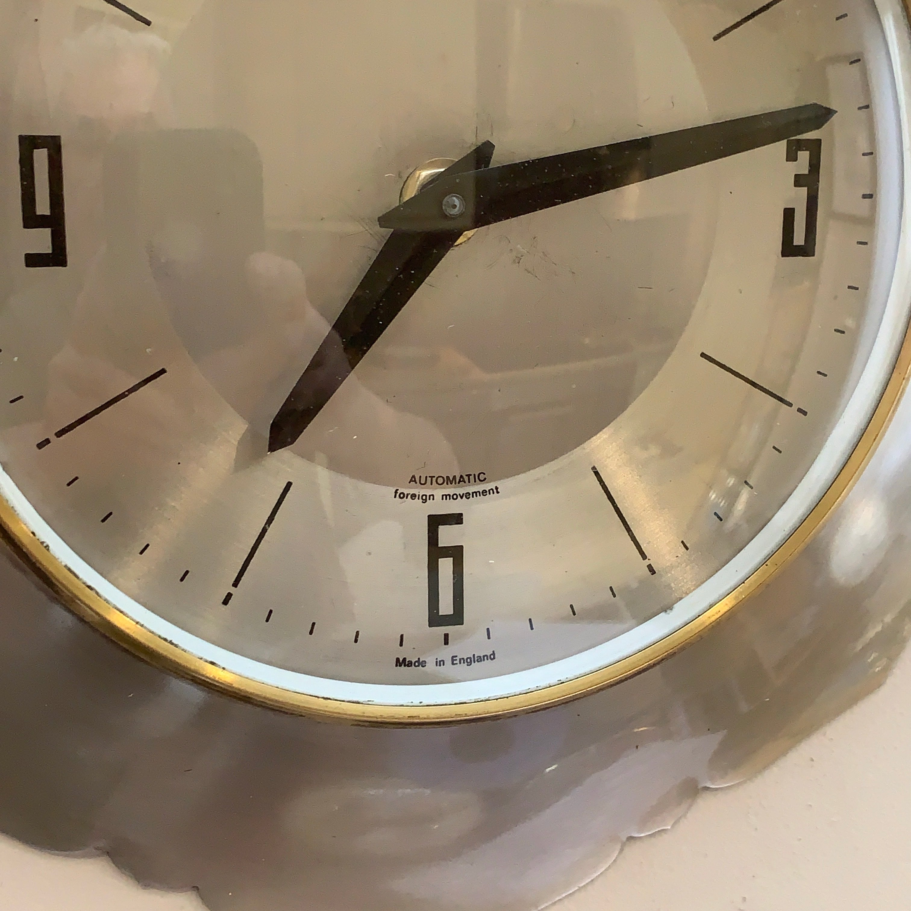 Anstey Wilson England Wall Clock, Scalloped Aluminium, Brass Bezel, 1960s, Automatic, Quartz