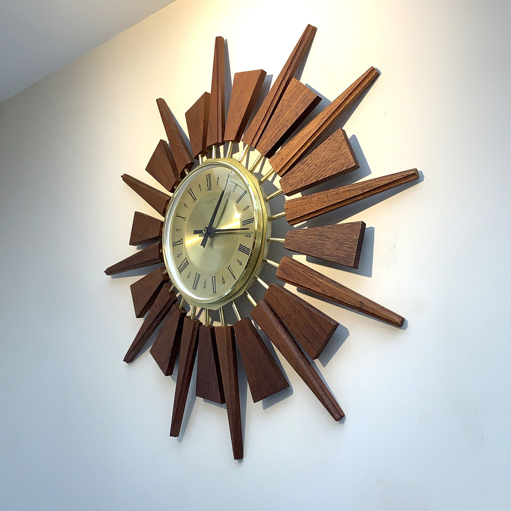 Anstey & Wilson Teak Sunburst Clock – 1960s Eames Era Wall Art