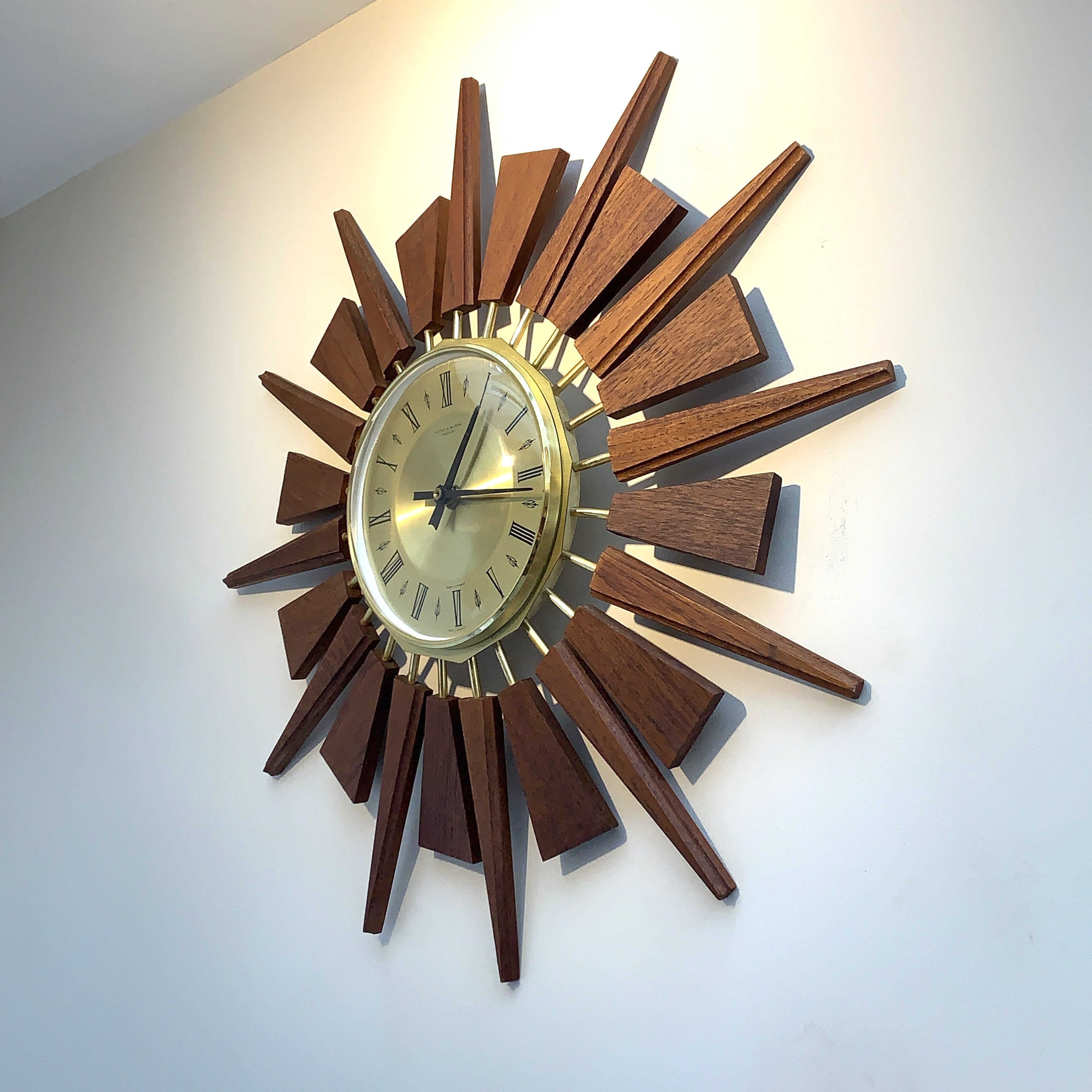 Anstey & Wilson Teak Sunburst Clock – 1960s Eames Era Wall Art