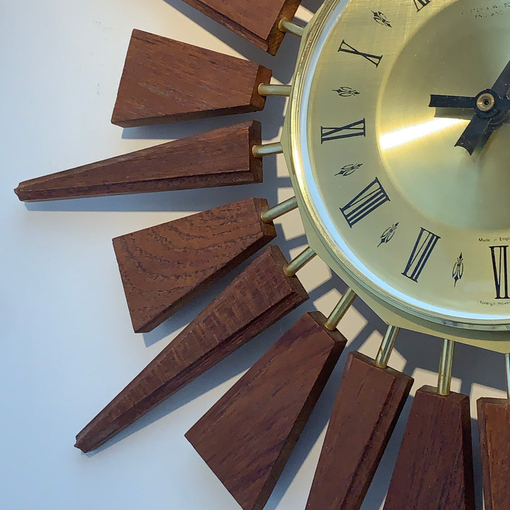 Anstey & Wilson Teak Sunburst Clock – 1960s Eames Era Wall Art