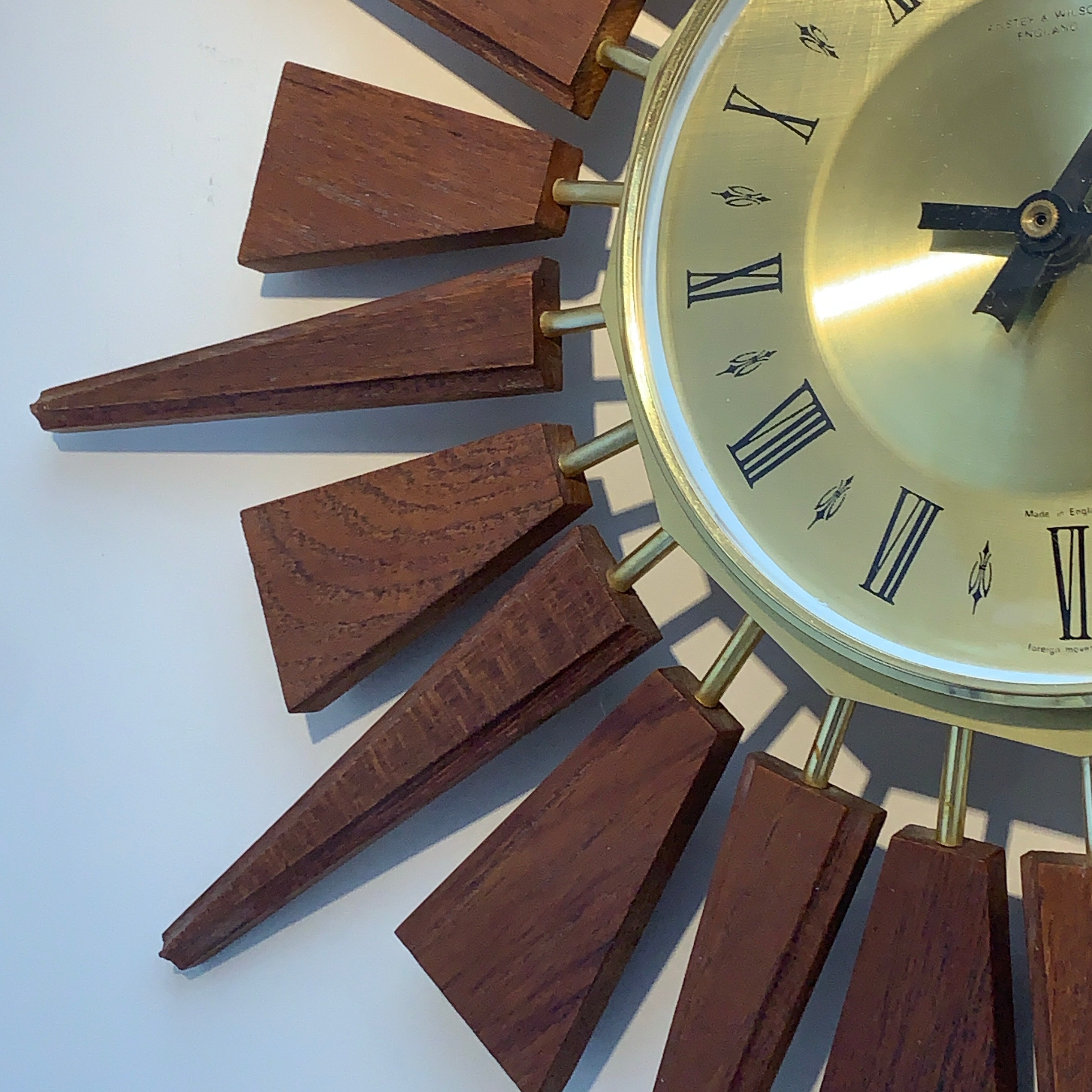 Anstey & Wilson Teak Sunburst Clock – 1960s Eames Era Wall Art