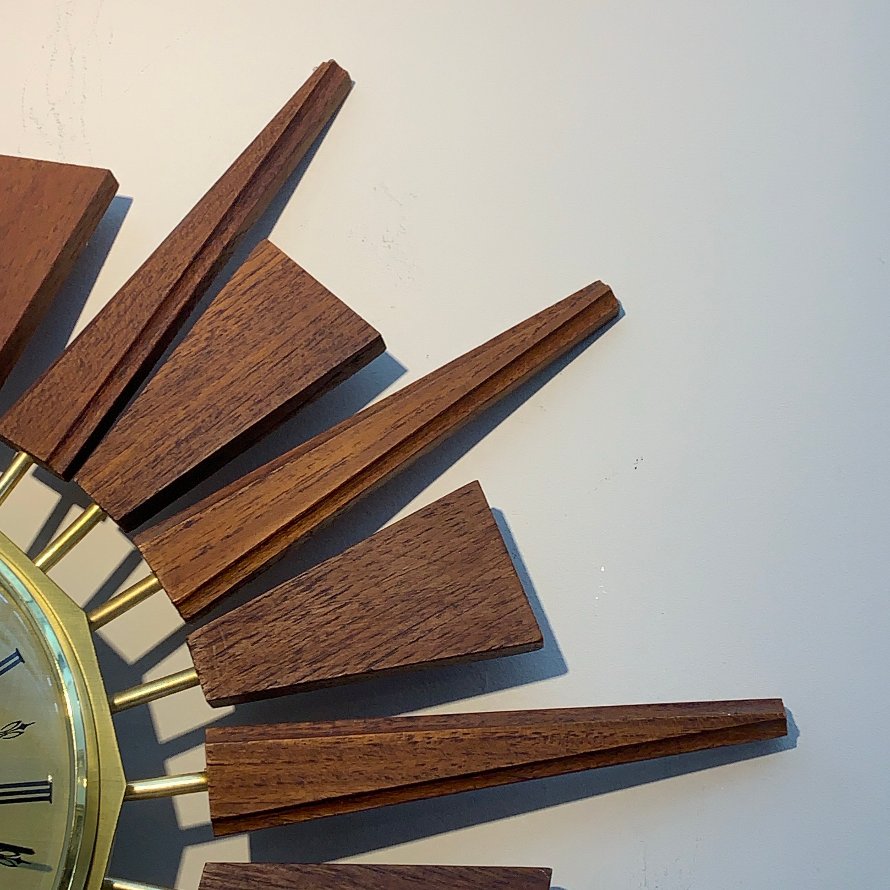 Anstey & Wilson Teak Sunburst Clock – 1960s Eames Era Wall Art