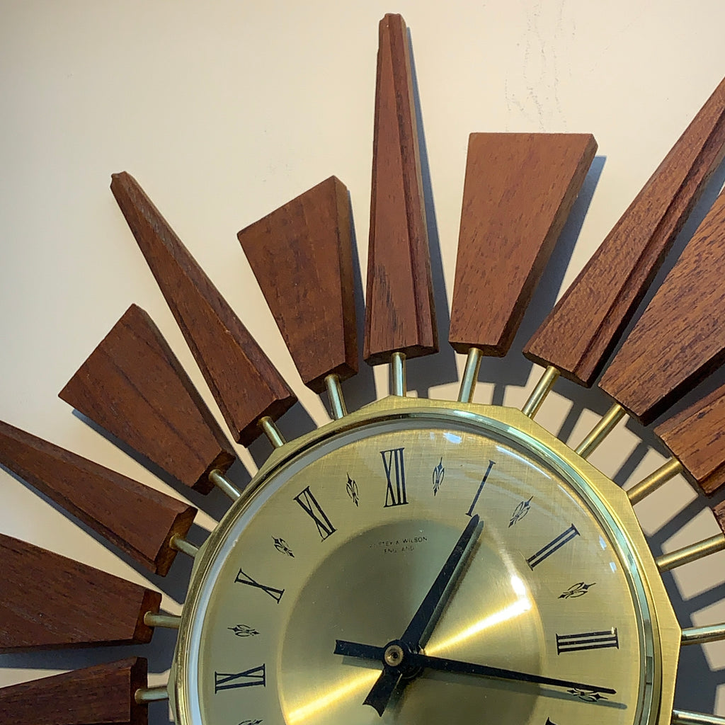 Anstey & Wilson Teak Sunburst Clock – 1960s Eames Era Wall Art