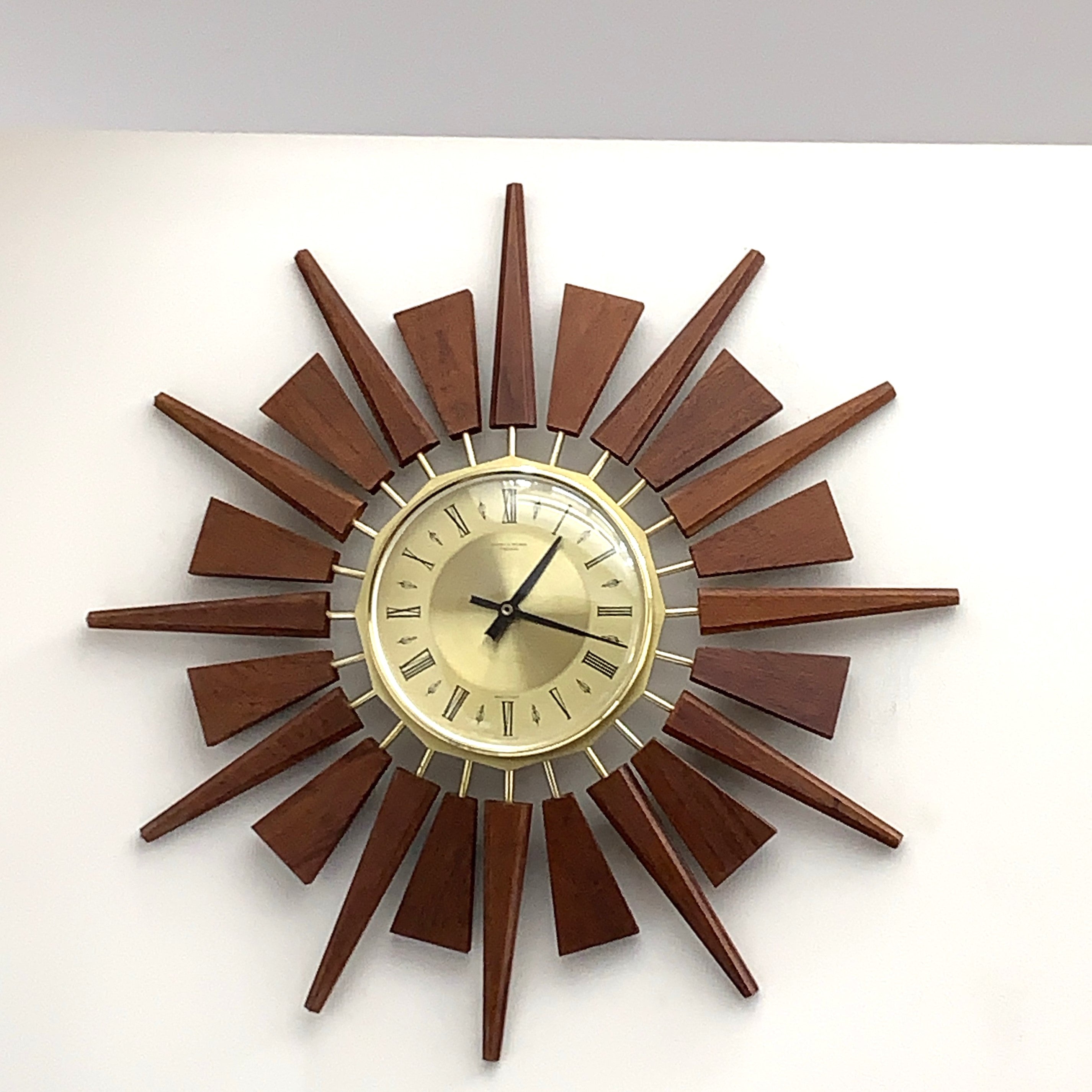 Anstey & Wilson Teak Sunburst Clock – 1960s Eames Era Wall Art