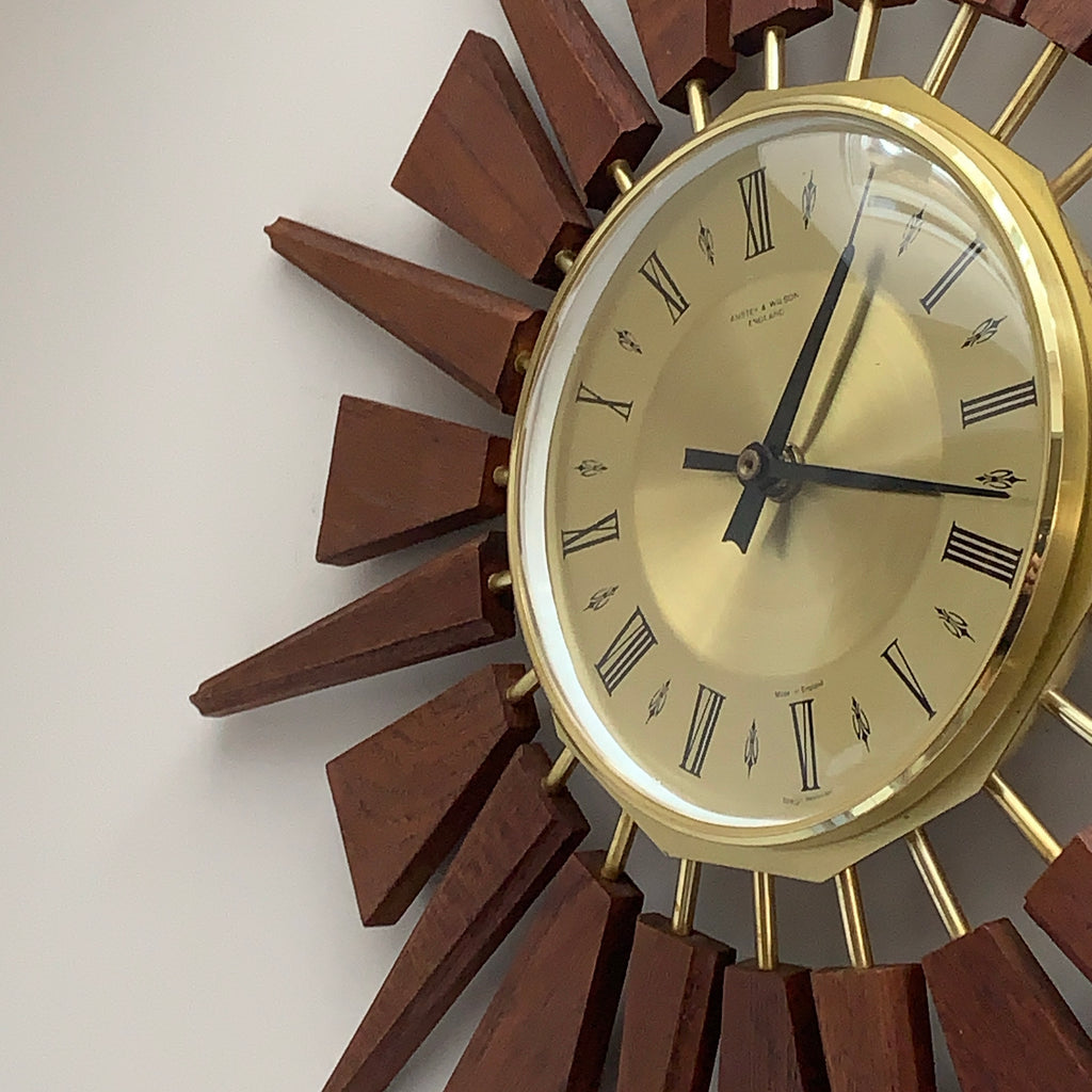 Anstey & Wilson Teak Sunburst Clock – 1960s Eames Era Wall Art