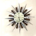 Metamec 5629 Starburst Wall Clock — Chrome & Teak, 24-Hour Dial, Original Movement, 1975–1979