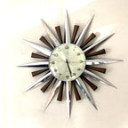 Metamec 5629 Starburst Wall Clock — Chrome & Teak, 24-Hour Dial, Original Movement, 1975–1979