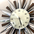 Metamec 5629 Starburst Wall Clock — Chrome & Teak, 24-Hour Dial, Original Movement, 1975–1979