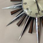 Metamec 5629 Starburst Wall Clock — Chrome & Teak, 24-Hour Dial, Original Movement, 1975–1979