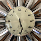 Metamec 5629 Starburst Wall Clock — Chrome & Teak, 24-Hour Dial, Original Movement, 1975–1979