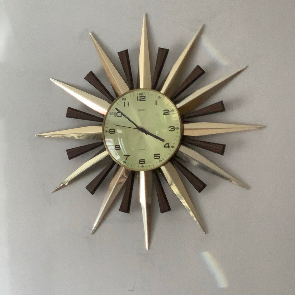 Metamec Sunburst Wall Clock, Model 5629 Brass Starburst 1970s Quartz 24 hour dial Reserved