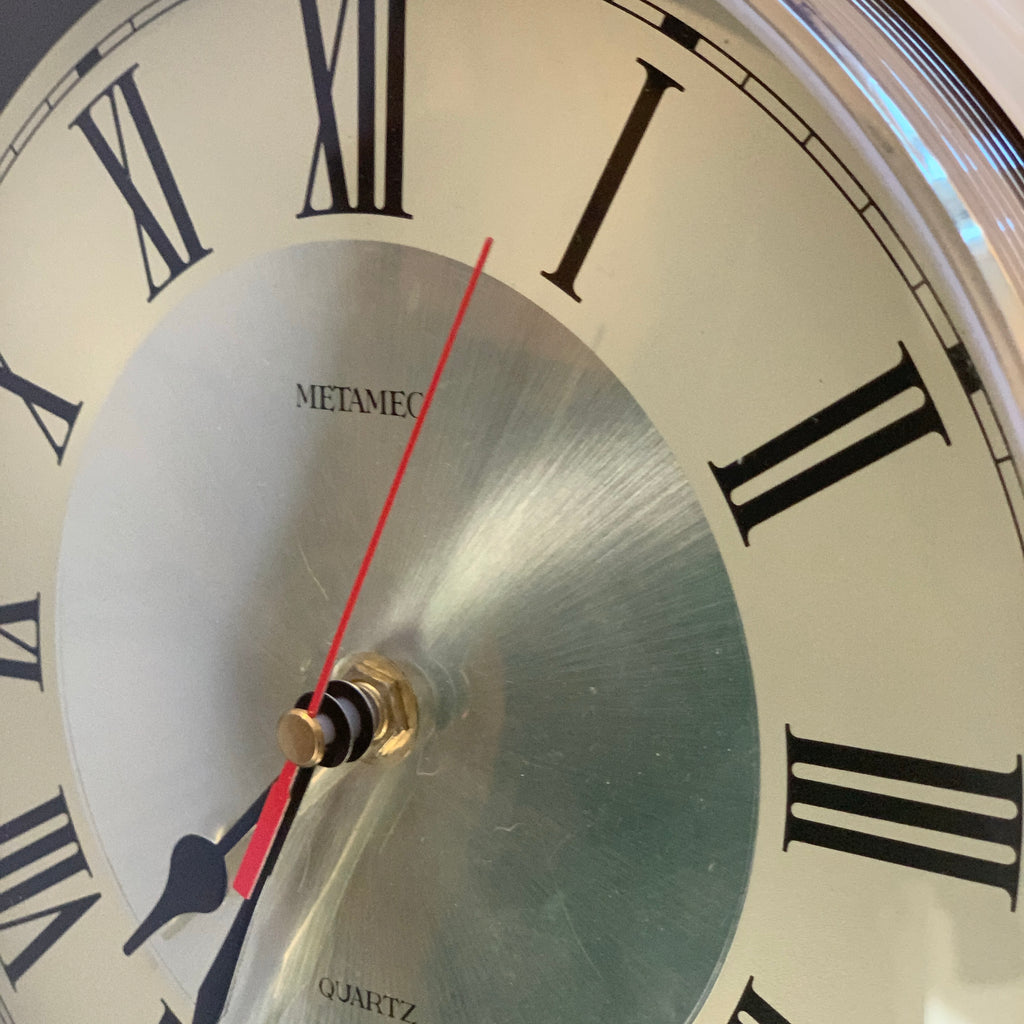 Vintage Metamec Wall Clock — Roman Numerals, Champagne Dial, Chrome Bezel, Cream Case, 1970s