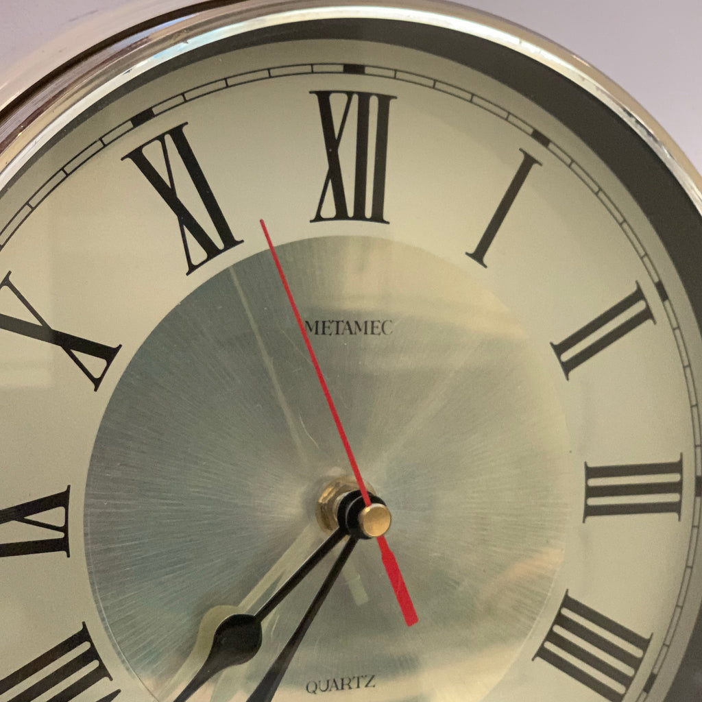 Vintage Metamec Wall Clock — Roman Numerals, Champagne Dial, Chrome Bezel, Cream Case, 1970s