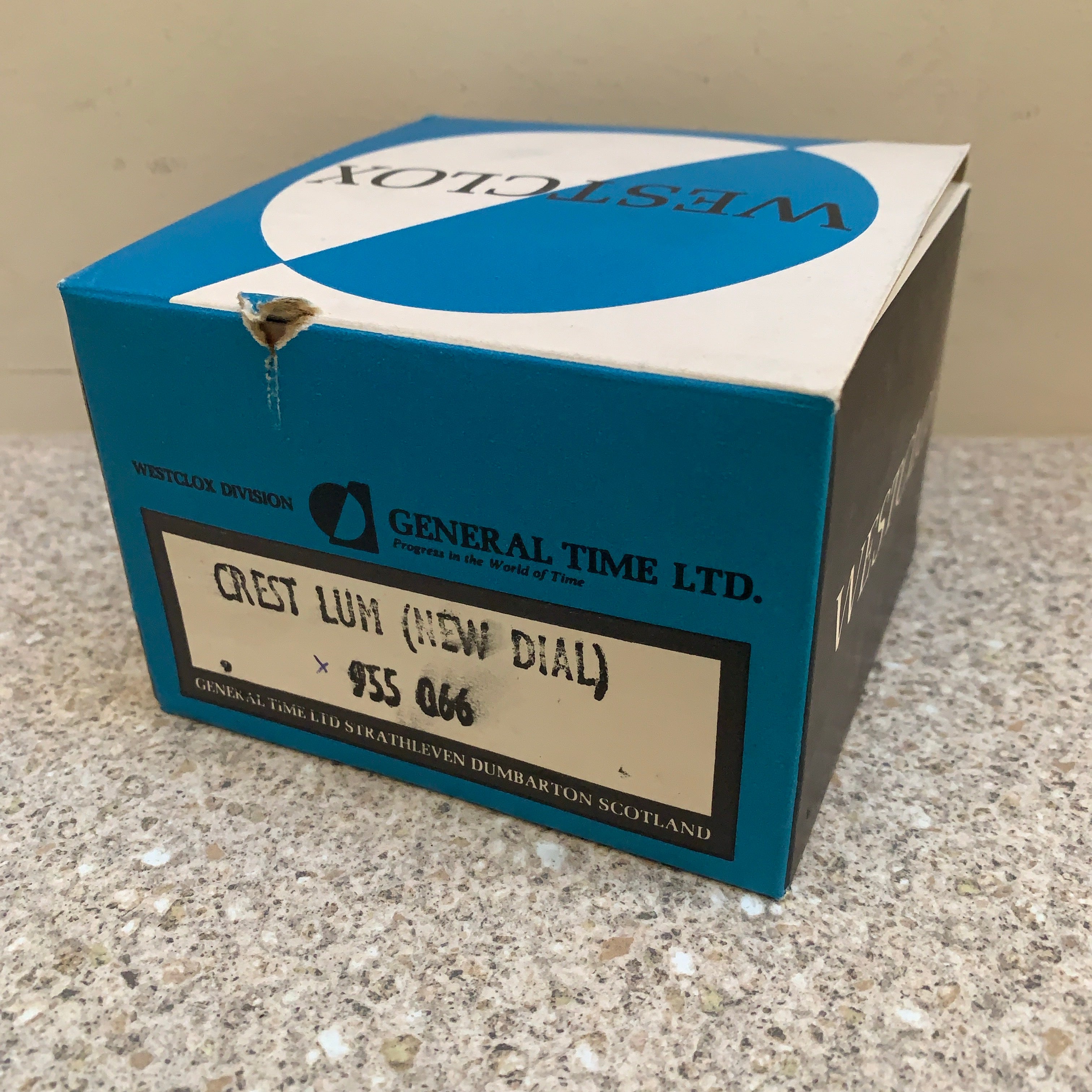 Vintage Westclox Crest Alarm Clock — NOS, Boxed, White Case, Black Dial, Luminous Hands
