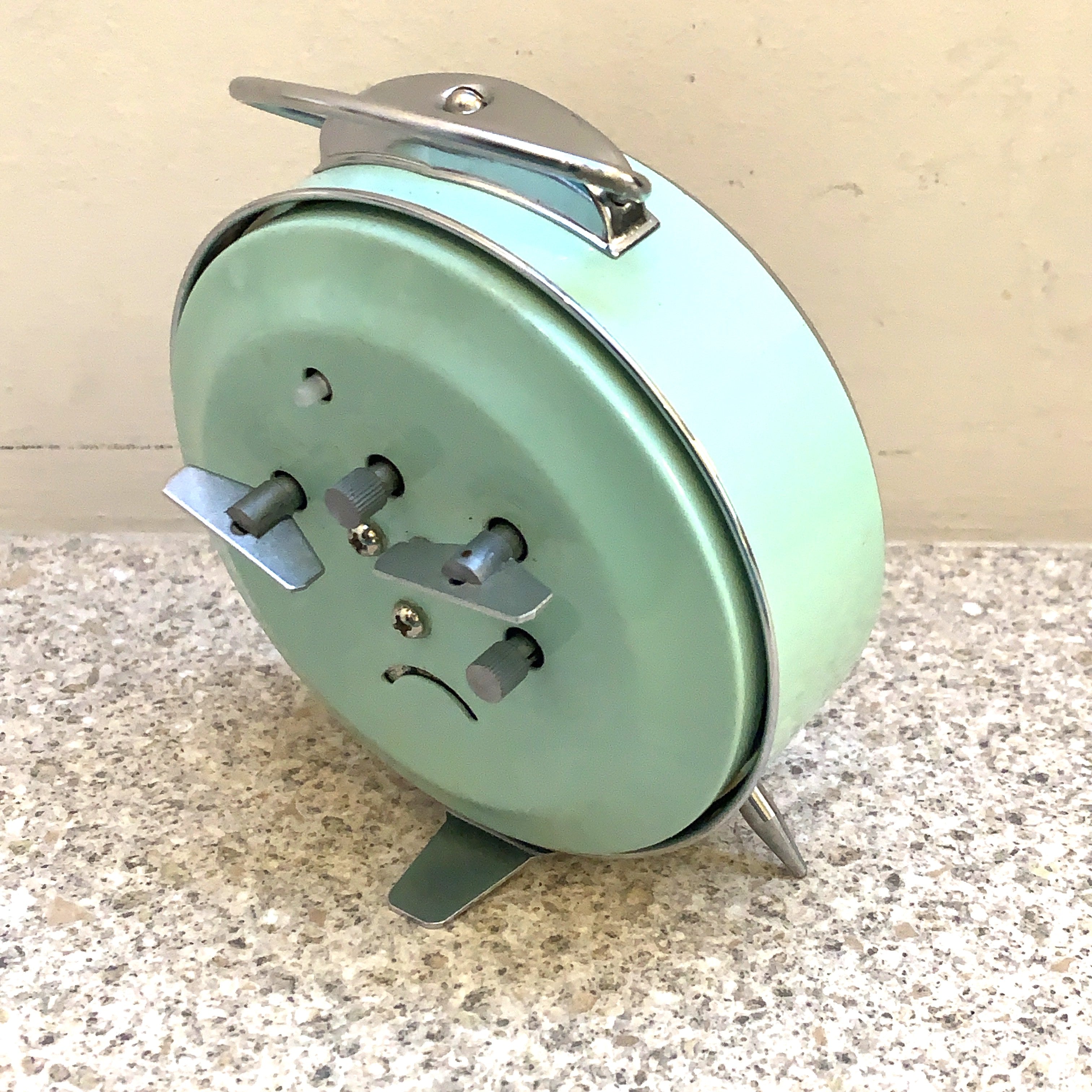Vintage Diamond Shanghai Alarm Clock — NOS, Boxed, Chrome Case, Mint Green, White Dial
