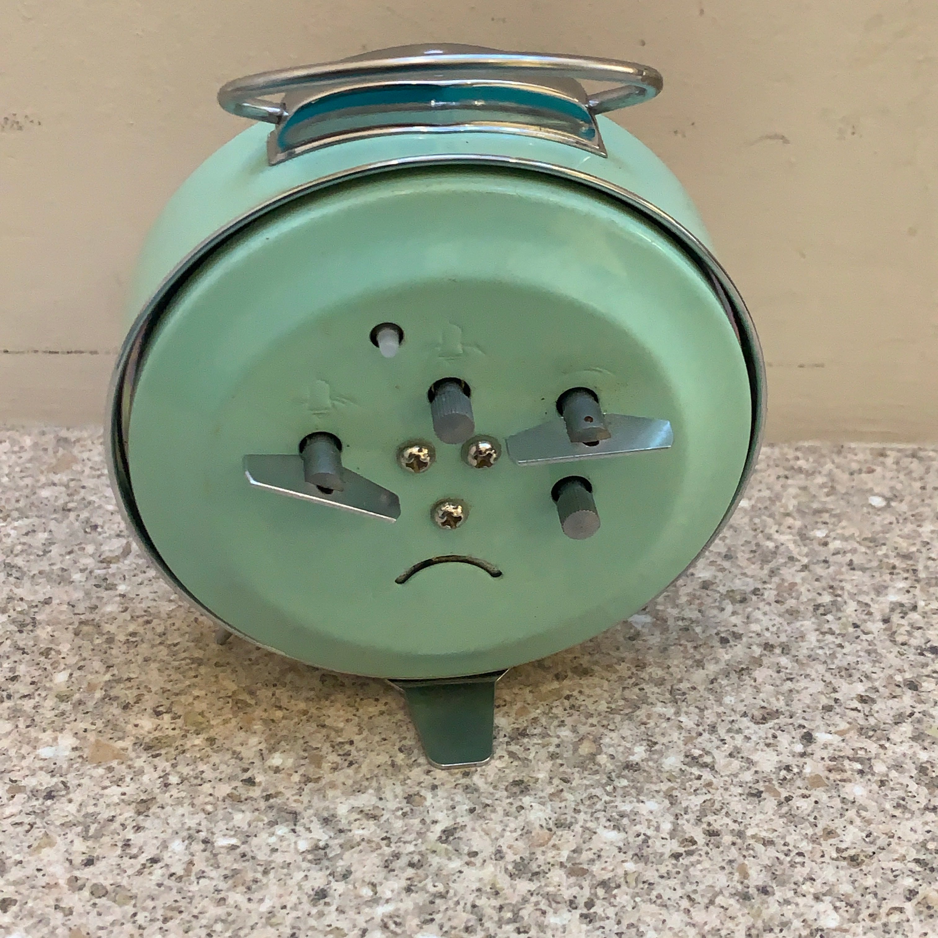 Vintage Diamond Shanghai Alarm Clock — NOS, Boxed, Chrome Case, Mint Green, White Dial