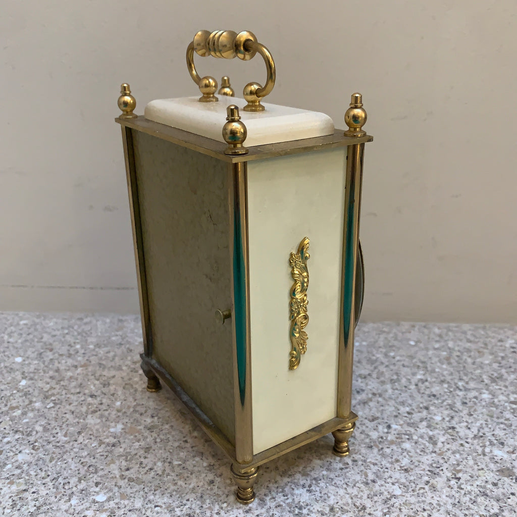 Vintage Junghans Ato-Mat Carriage Clock — Brass Case, Faux Marble Top, White Sides