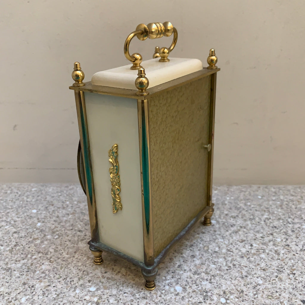Vintage Junghans Ato-Mat Carriage Clock — Brass Case, Faux Marble Top, White Sides