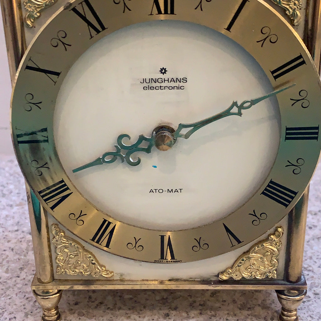 Vintage Junghans Ato-Mat Carriage Clock — Brass Case, Faux Marble Top, White Sides