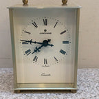 Vintage Junghans Quartz Desk Clock — Brushed Brass Case, Roman Numerals, West Germany