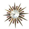 Metamec 5629 Starburst Wall Clock — Teak & Brass, Original Hands, 1960s