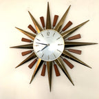 Metamec 5629 Starburst Wall Clock — Teak & Brass, Original Hands, 1960s