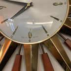 Metamec 5629 Starburst Wall Clock — Teak & Brass, Original Hands, 1960s