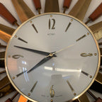 Metamec 5629 Starburst Wall Clock — Teak & Brass, Original Hands, 1960s