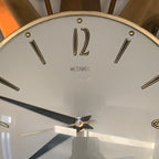 Metamec 5629 Starburst Wall Clock — Teak & Brass, Original Hands, 1960s