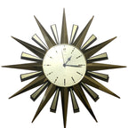 Metamec Sunburst Wall Clock, Rare Model 5629 Brass Starburst 1970s Quartz